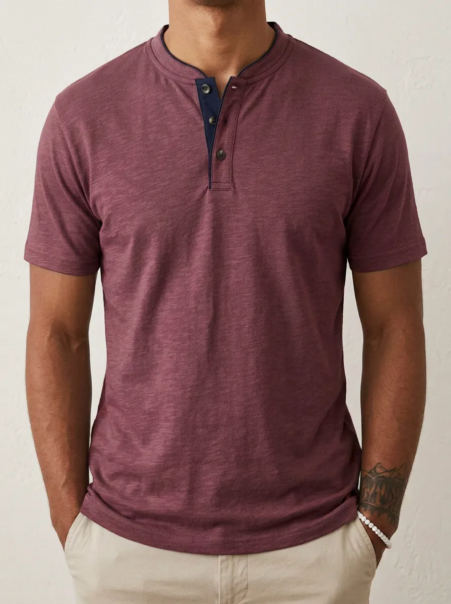 Men's Button Placket Minimal Henley Shirt