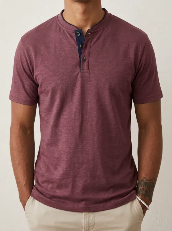 Men's Button Placket Minimal Henley Shirt