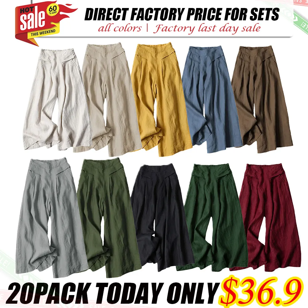 Women's Cotton and Linen Seven-Point Wide-Leg Pants
