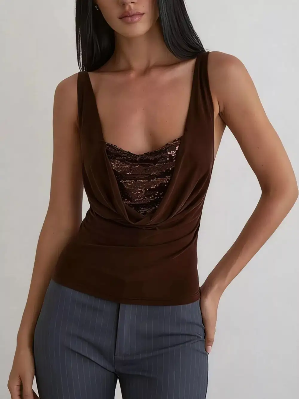 Sequin Detail Ruched Tank