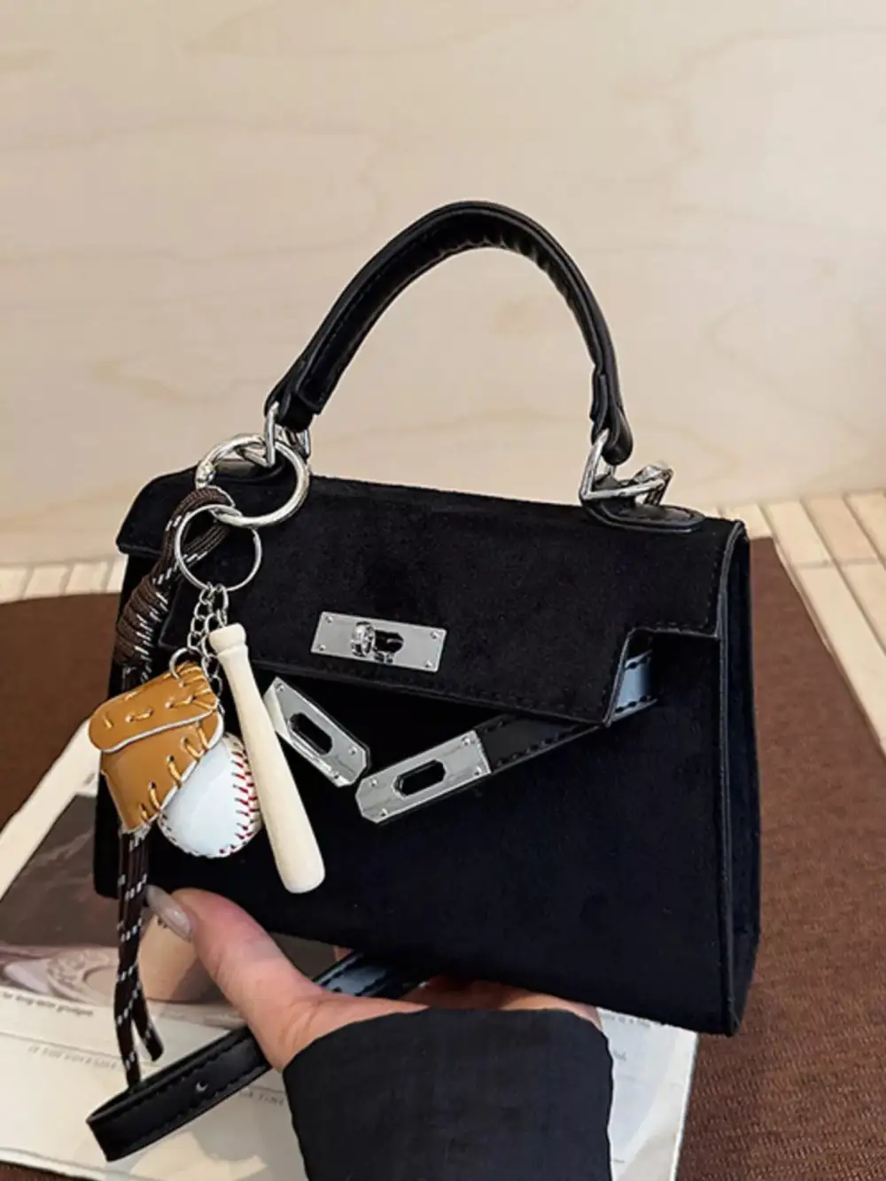Crossbody Bag with Baseball Charm