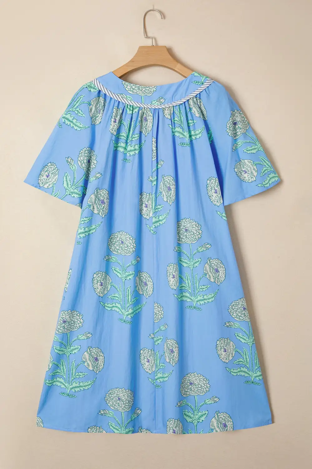 Soft Touch Floral Striped Split Neck Mini Dress