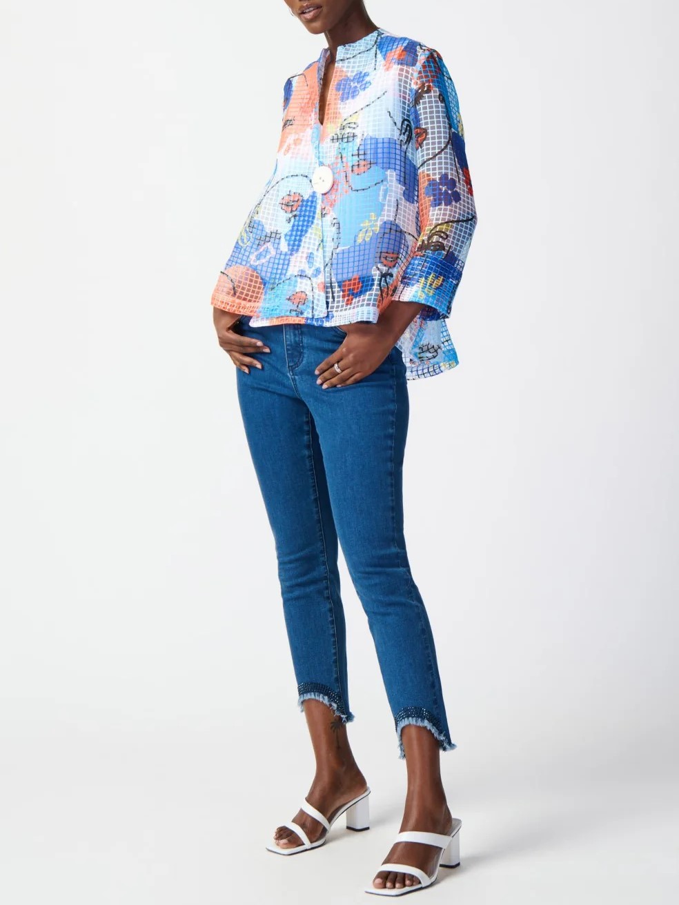 Colorful Abstract Print Button - Up Jacket