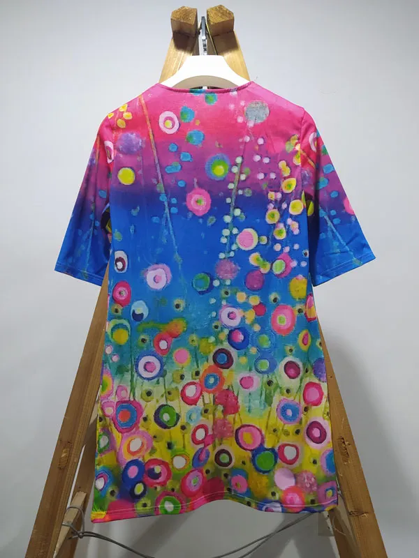 Original Printing V Neck Short Sleeve Mini Dress