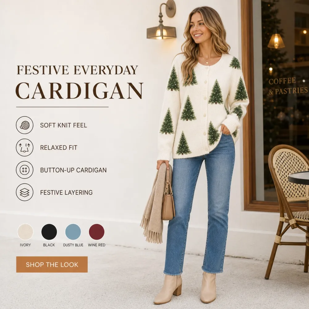 Women's Christmas Tree Knit Button-Up Cardigan