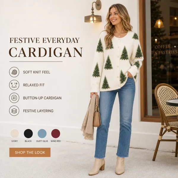 Women's Christmas Tree Knit Button-Up Cardigan
