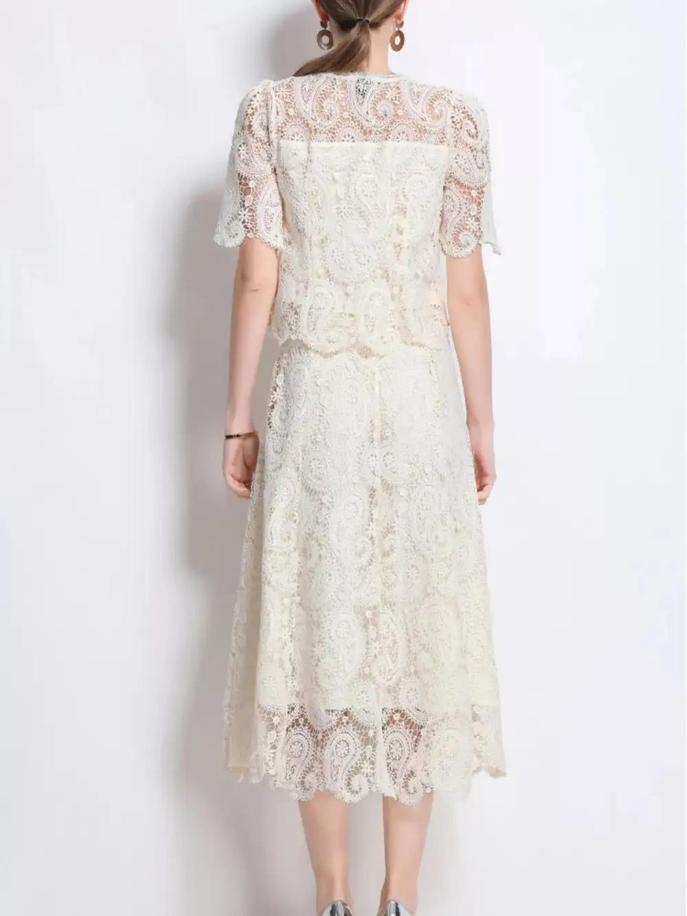 Draped Button Front Lace Detail Coordinated Set