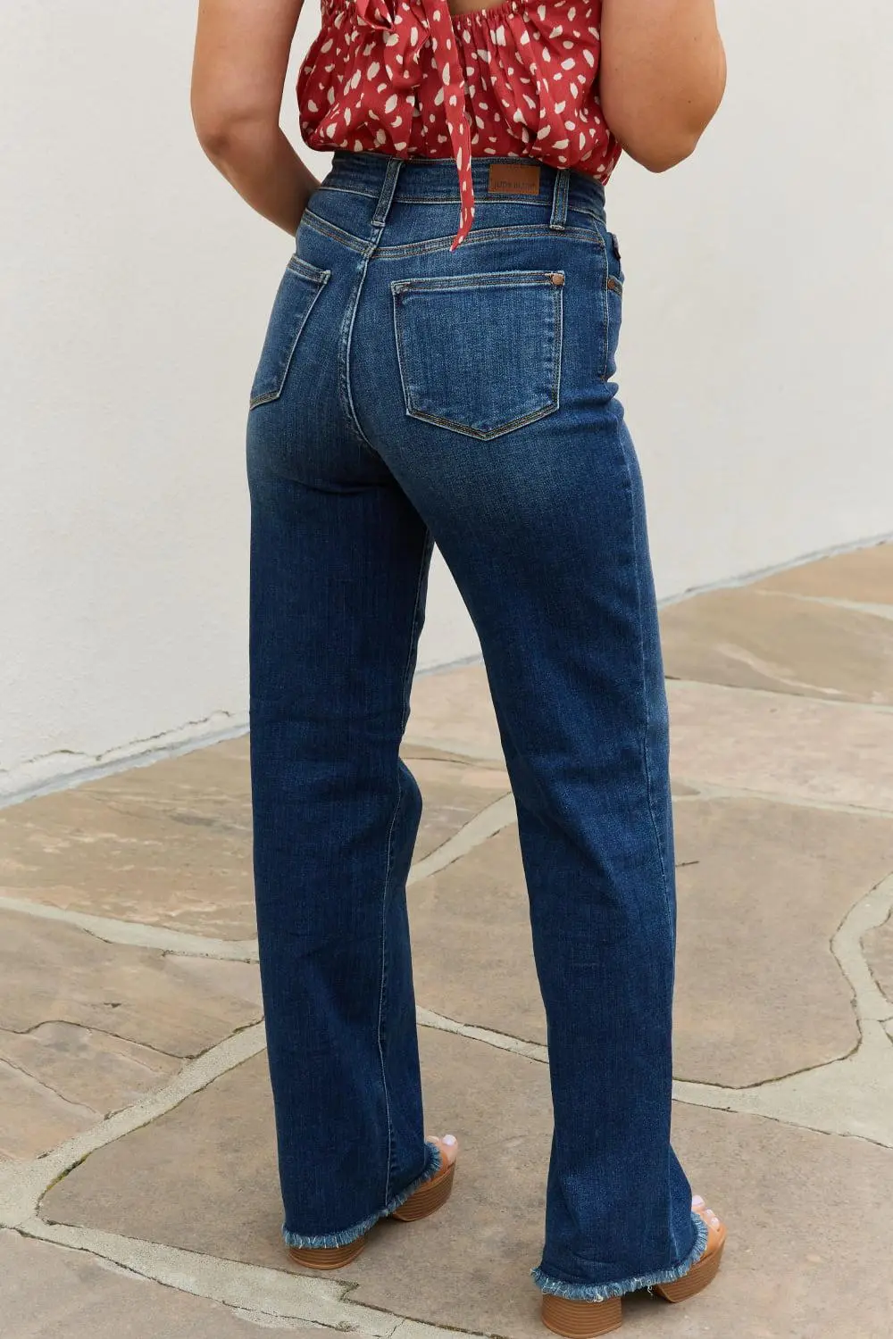 Smooth High Waist Wide Leg Button Denim Jeans
