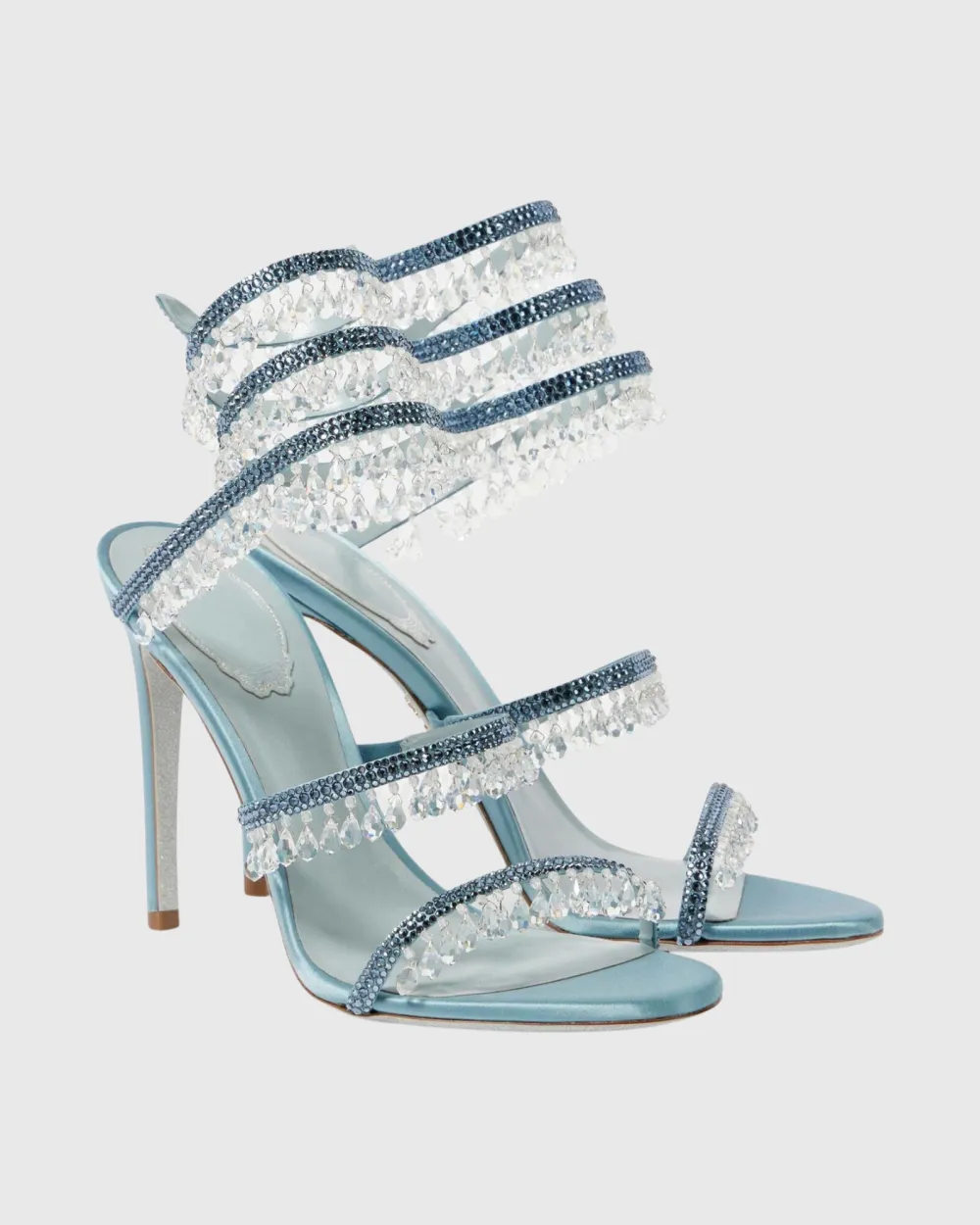 Rhineston Fringe Snake Sandals in Sky