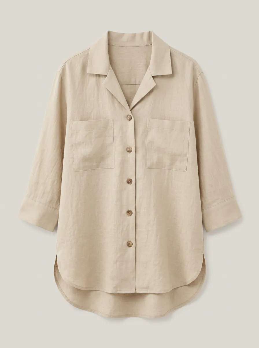 Women's Down Shirt Casual Beige Linen Blend Button