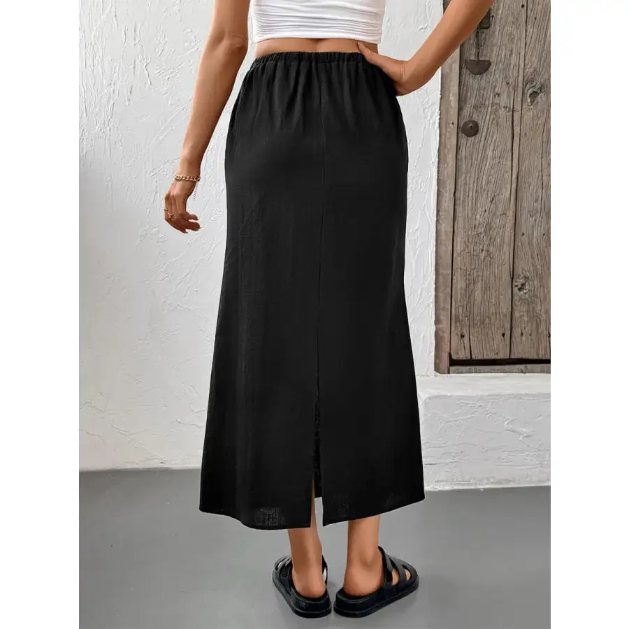 Slit Skirt with Drawstring Waist