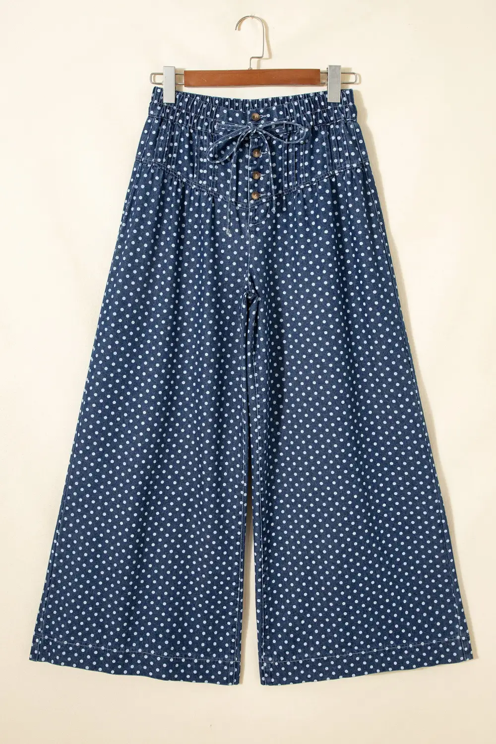 Wide Leg Button Pleated Denim Jeans
