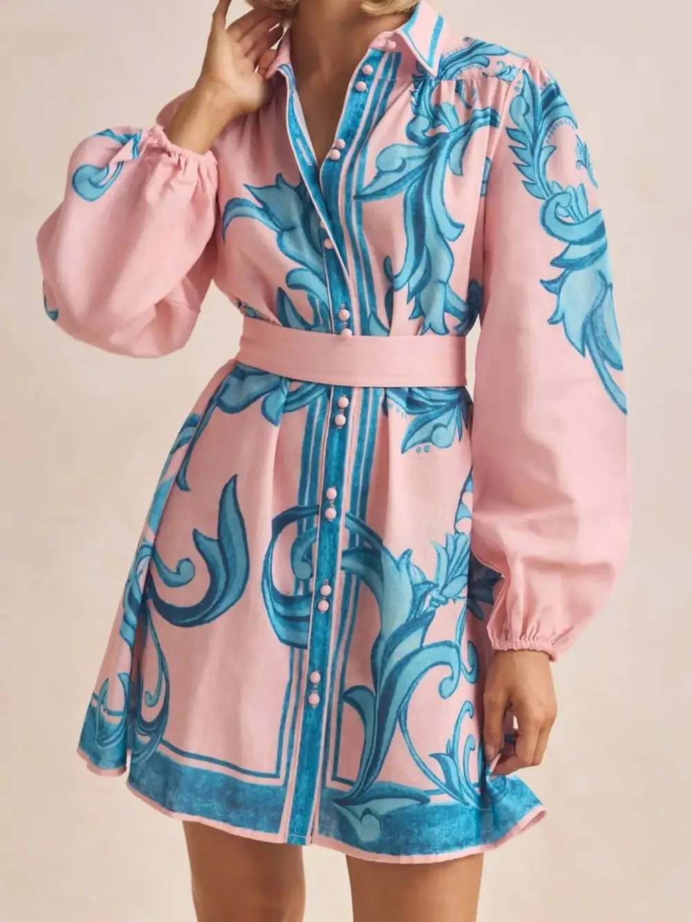 Smooth Finish Printed Long Sleeve Shirt Dress