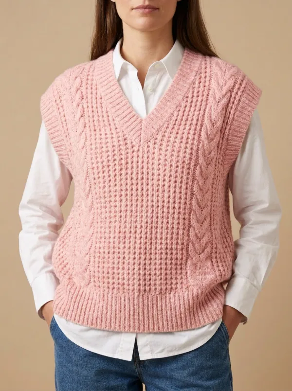 Cable Vneck Textured Sweater Vest