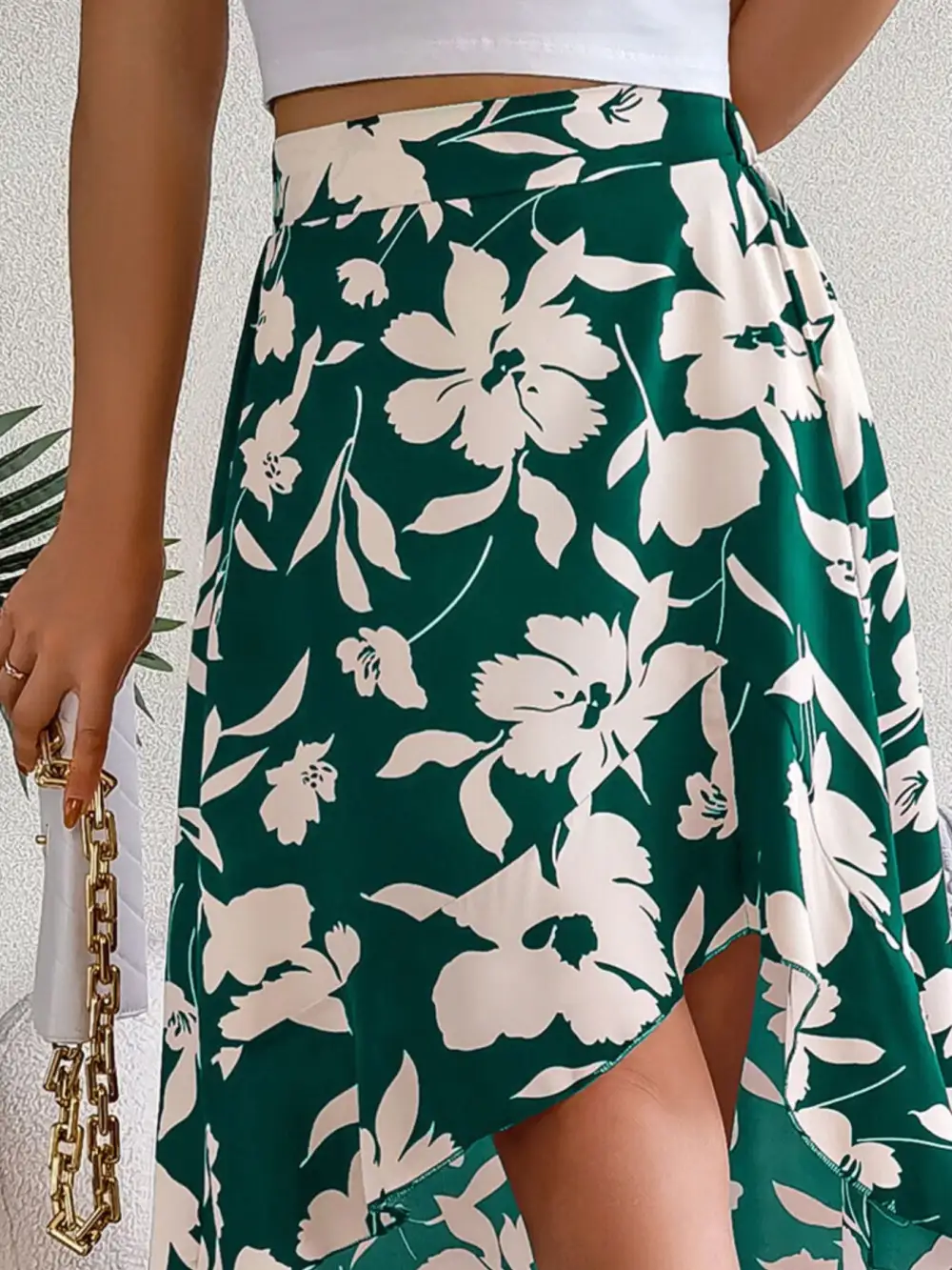 Print Ruffle Hem Asymmetrical Skirt