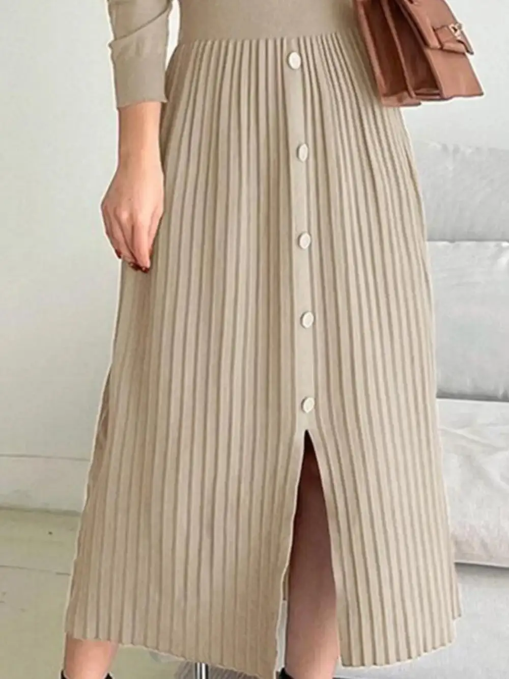 Knit Mock Neck Slit Sweater Dress