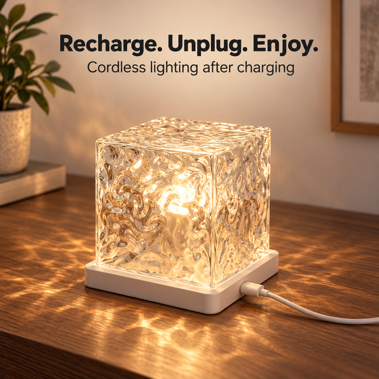 USB charging connection on the back of the cube light