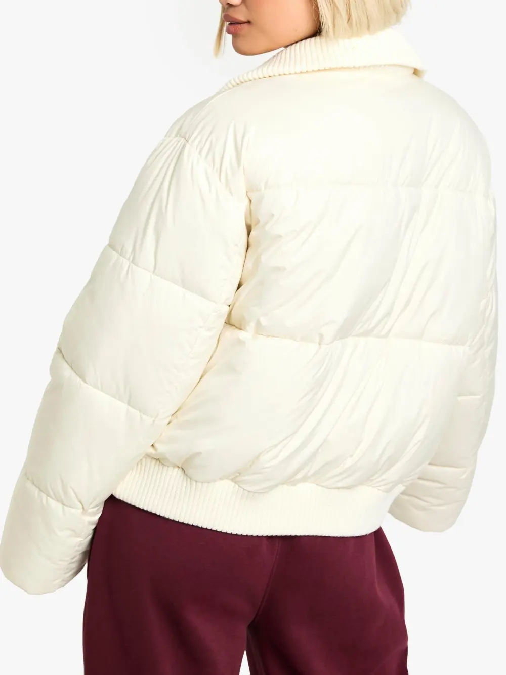 CREAM RIB DETAIL PUFFER JACKET
