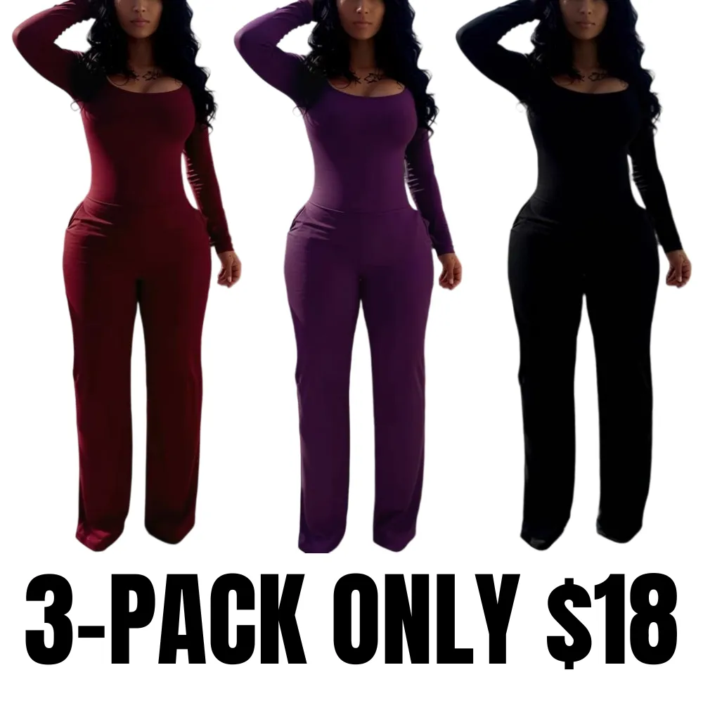 Women's Sexy Plain Long Sleeve Jumpsuit