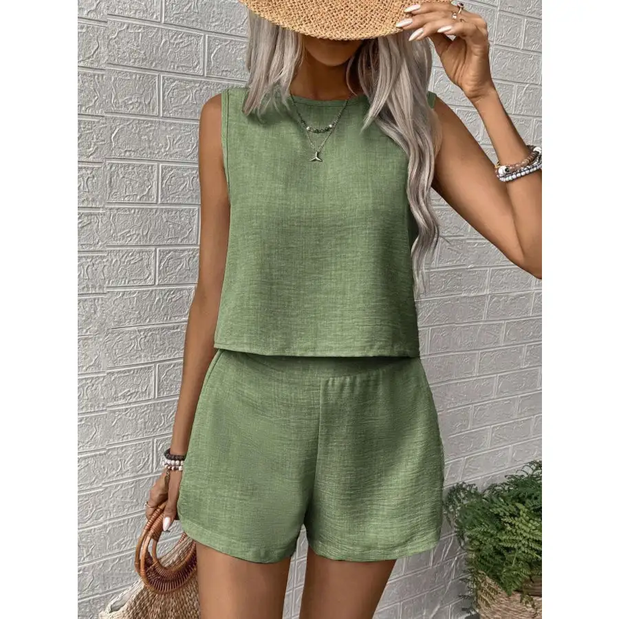 Round Neck Sleeveless Top and Shorts Set