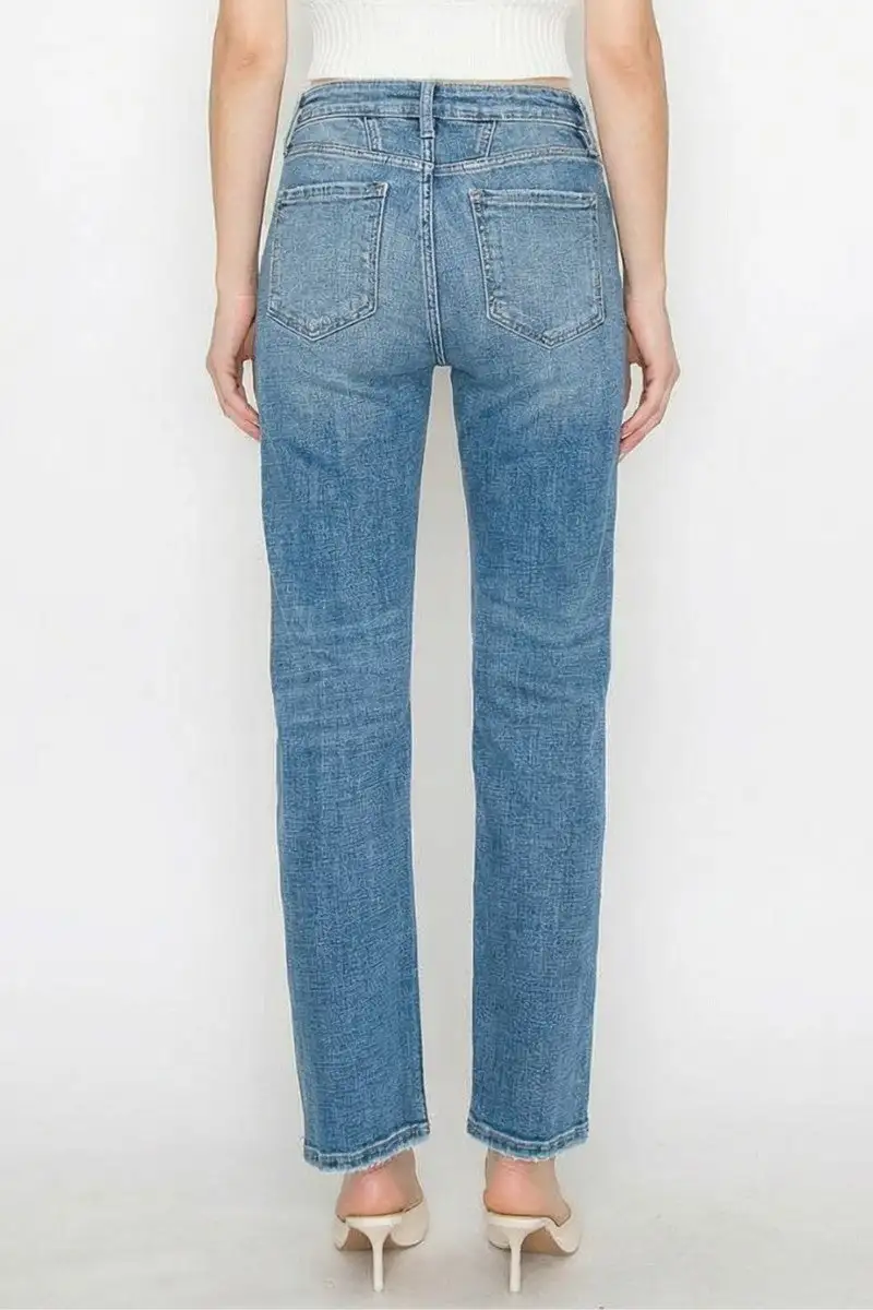High Rise Straight Leg Stretch Denim Jeans
