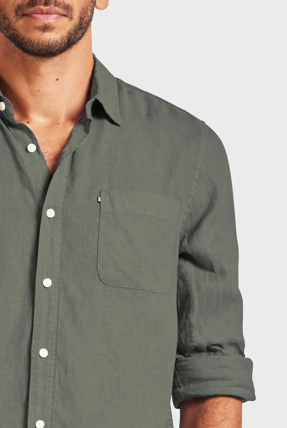 Green Linen Point Collar Shirt
