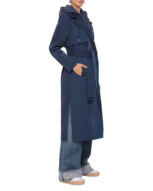 Navy Long Sleeves Trench Coat