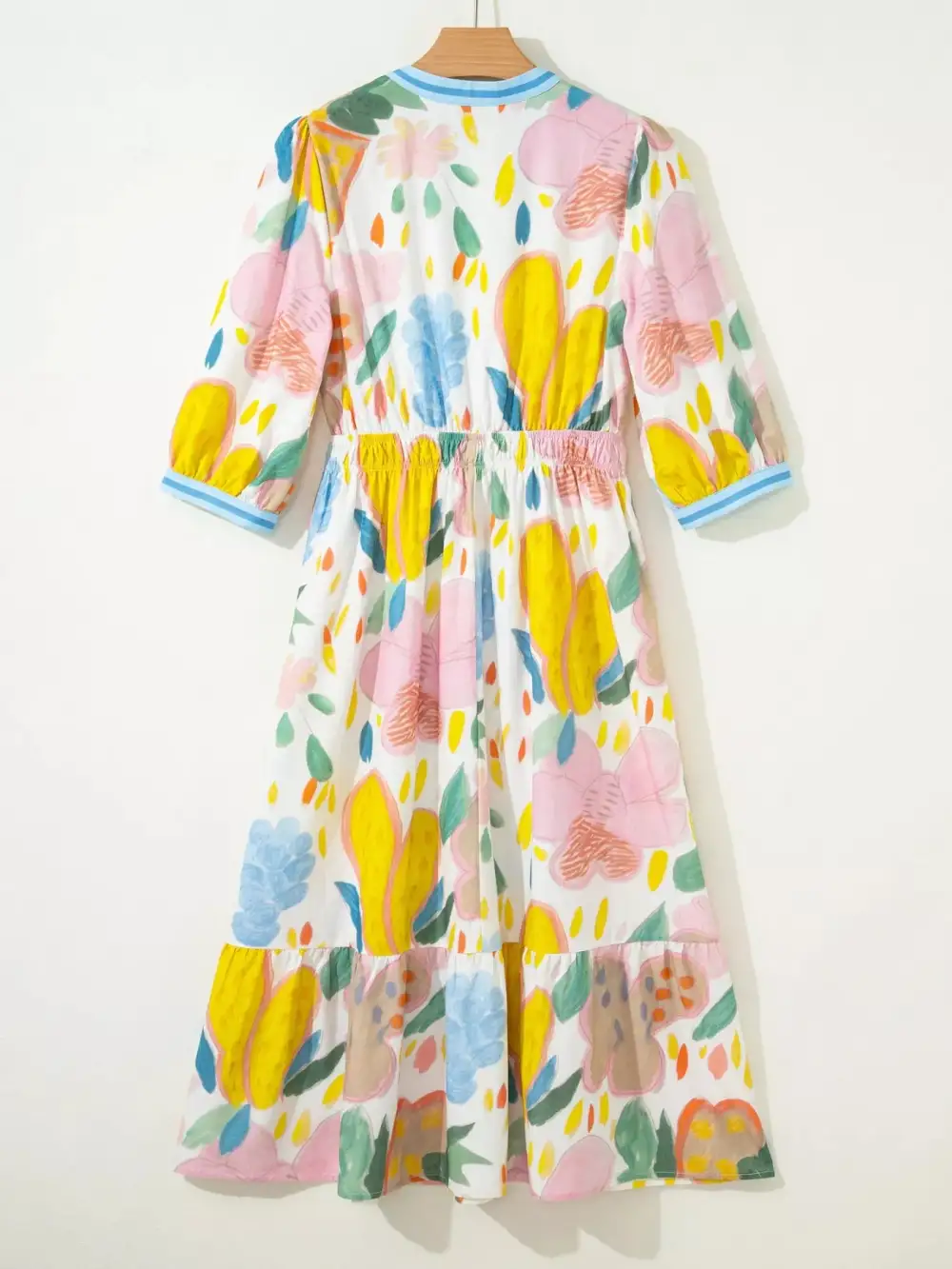 Polished Detail Floral Striped V Neck Midi Dress