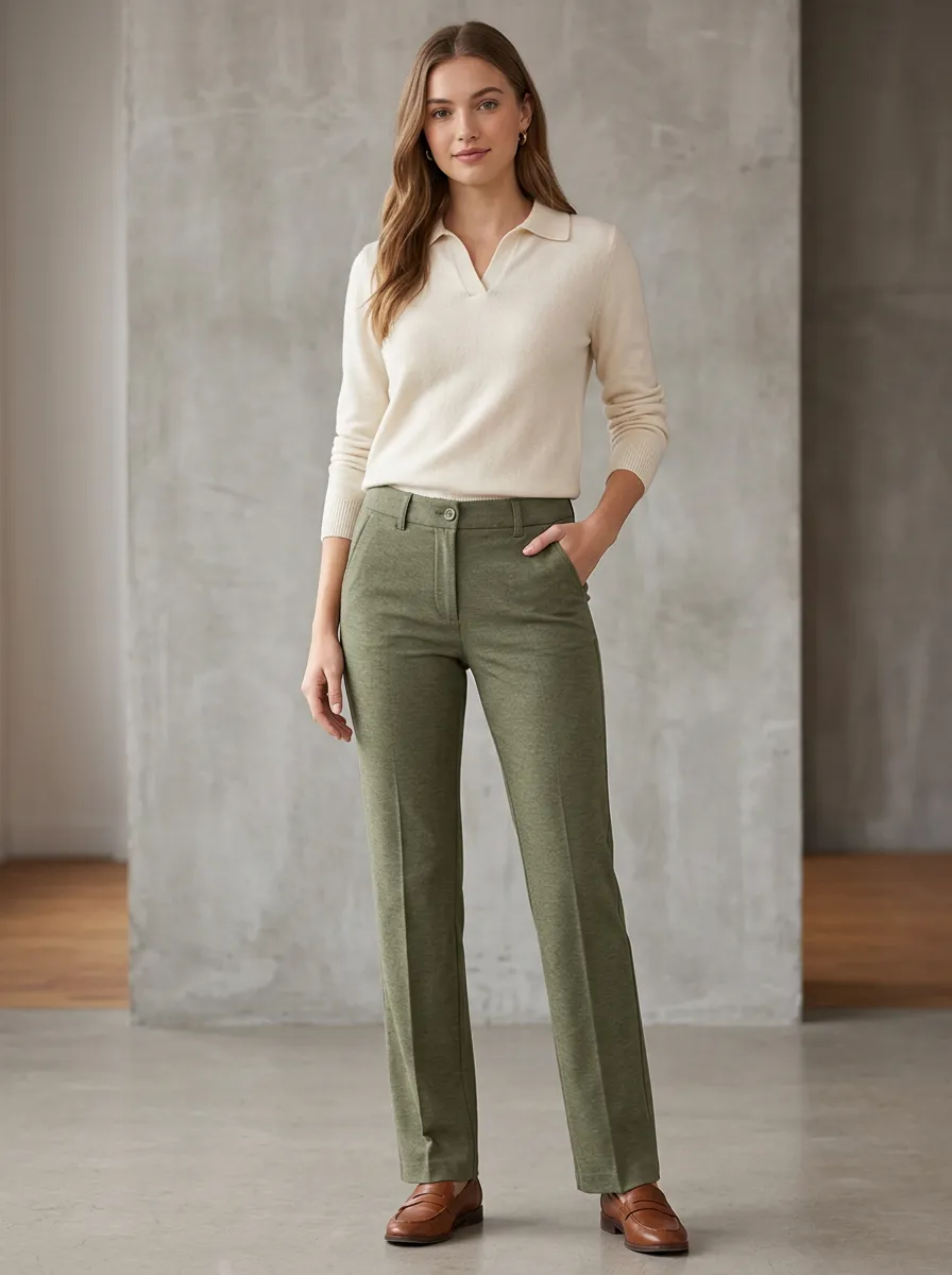 Women's Casual Office Olive Green Solid Color Straight Leg Pants