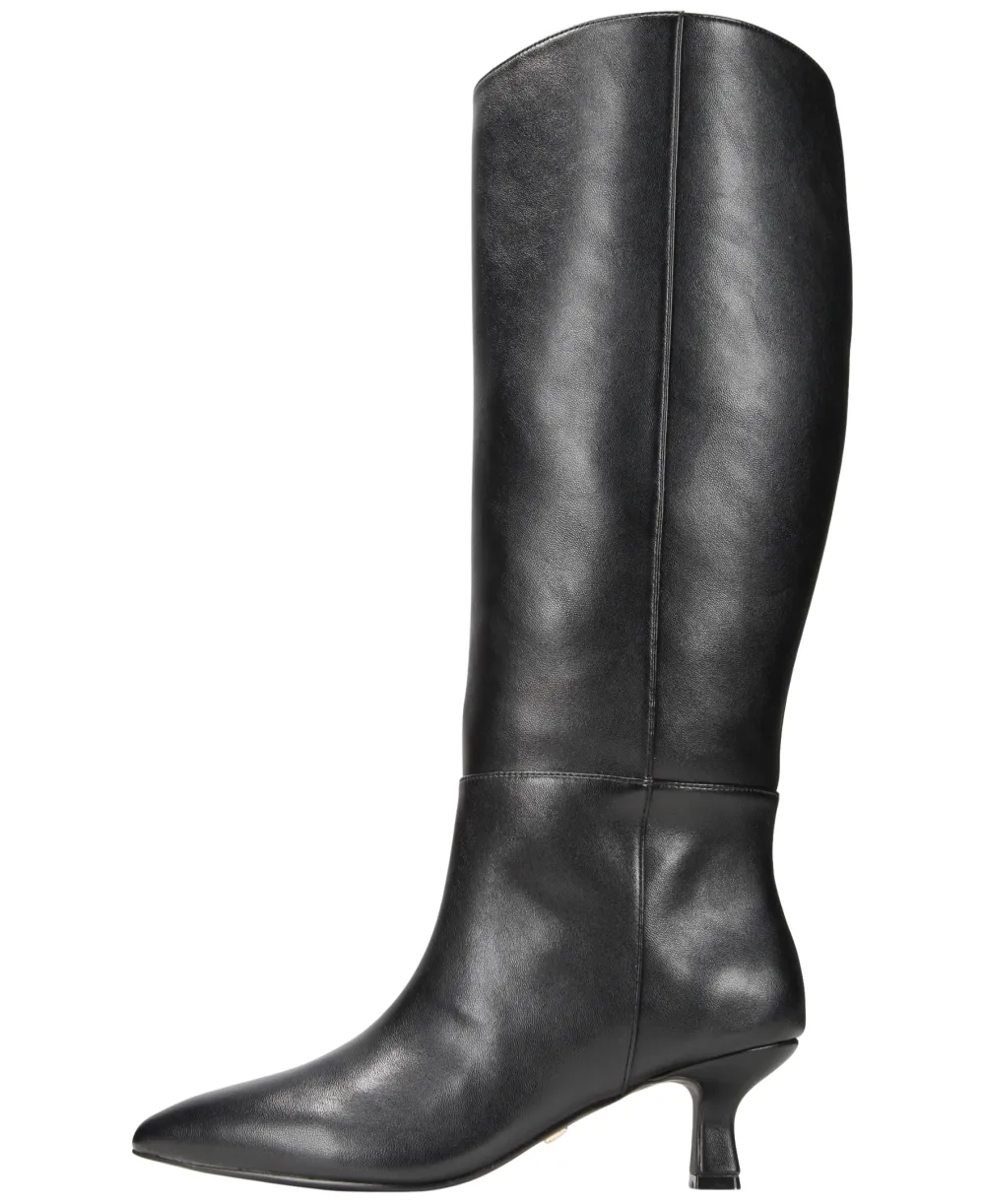 Refined Faux Leather Pointed Toe Kitten Heel Knee High Boots