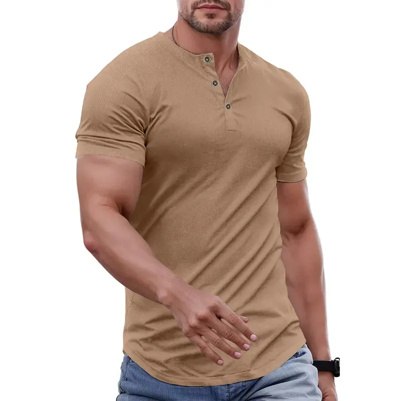 Men's Slim Fit Henley Shirt - Gym & Casual Wear