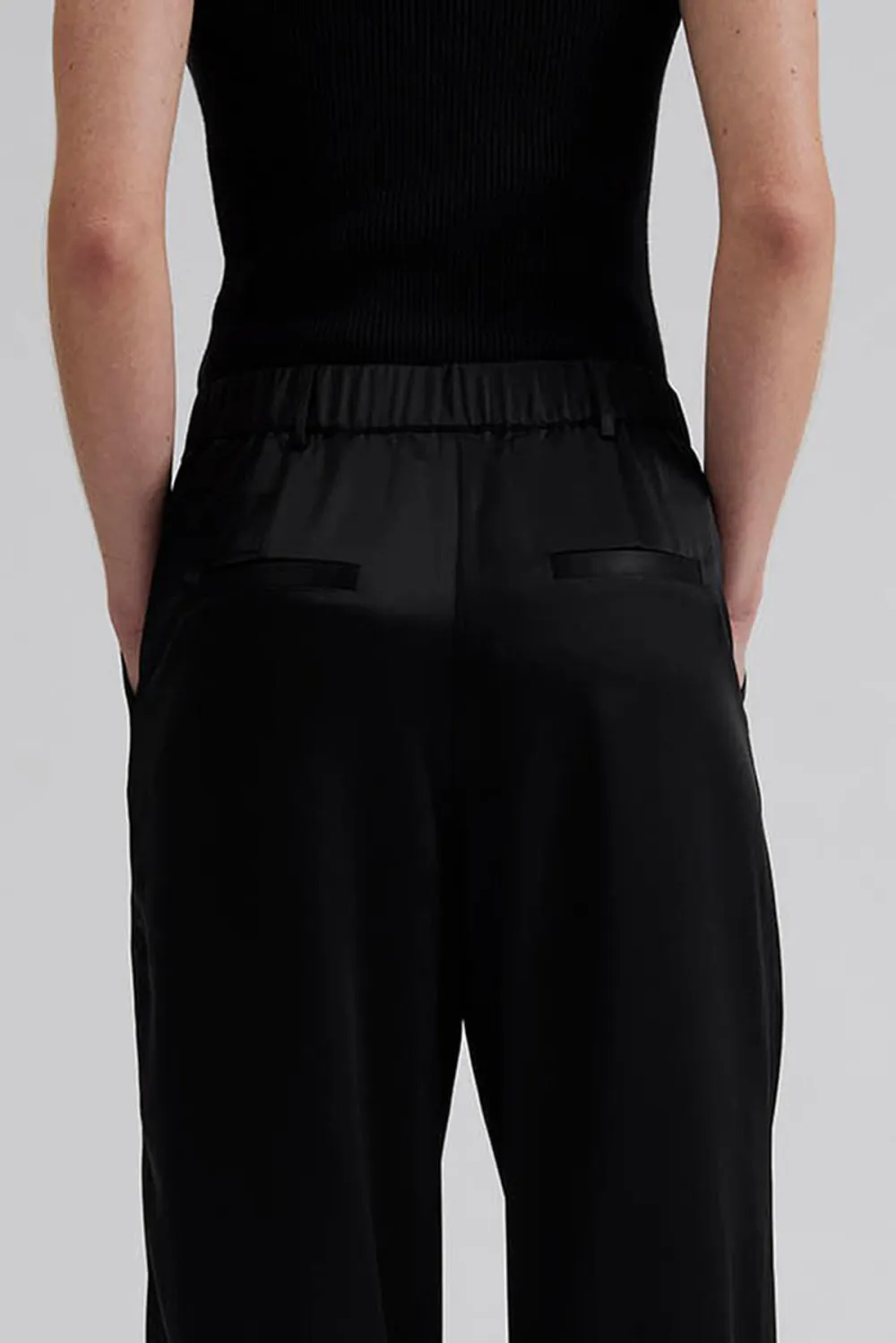 Elastic Waist Wide Leg Satin Trousers