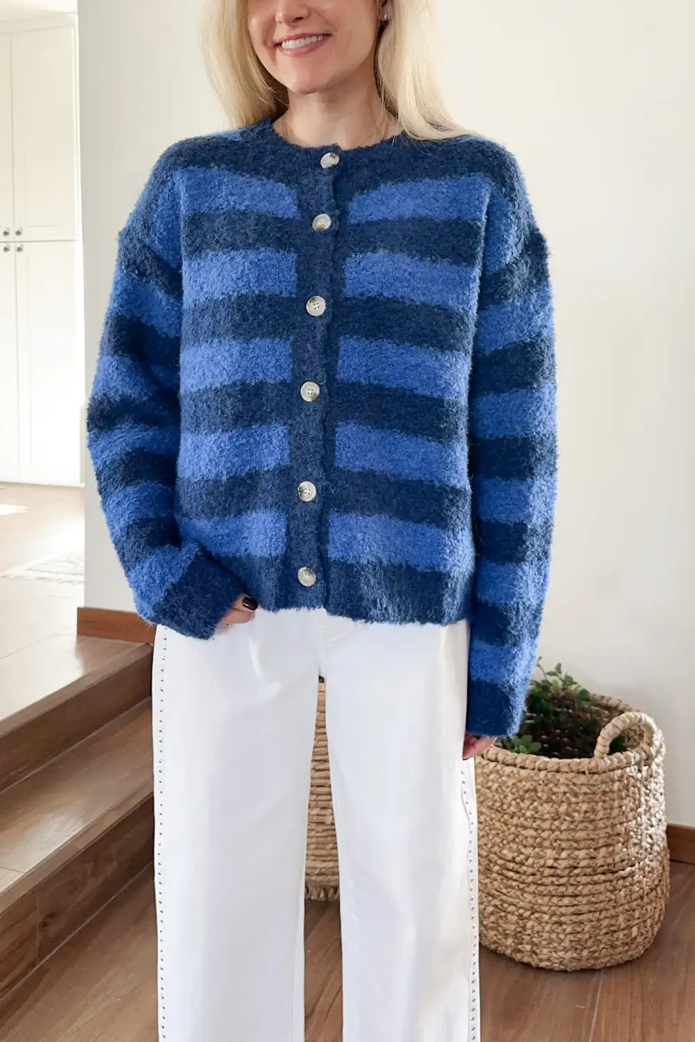 Striped Button Front Cardigan