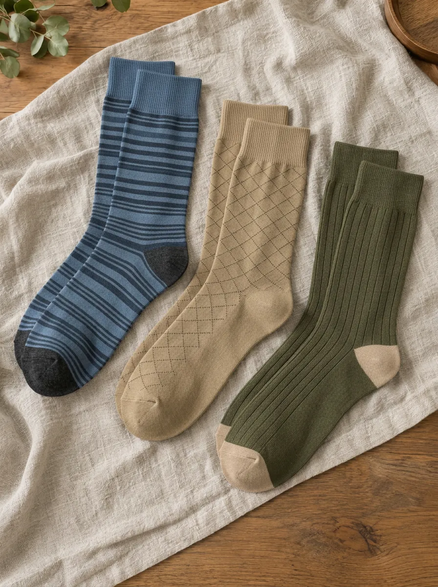 Men's Casual Fashion Striped Argyle Ribbed Pattern Printed Socks 3-Pack