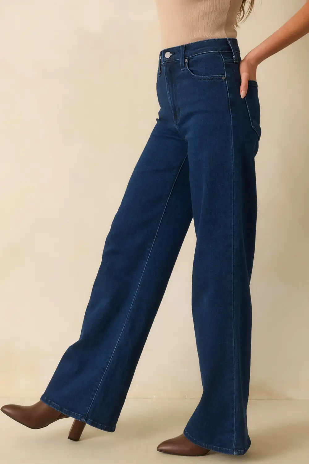 Dark Wash Cotton Wide Leg Jeans