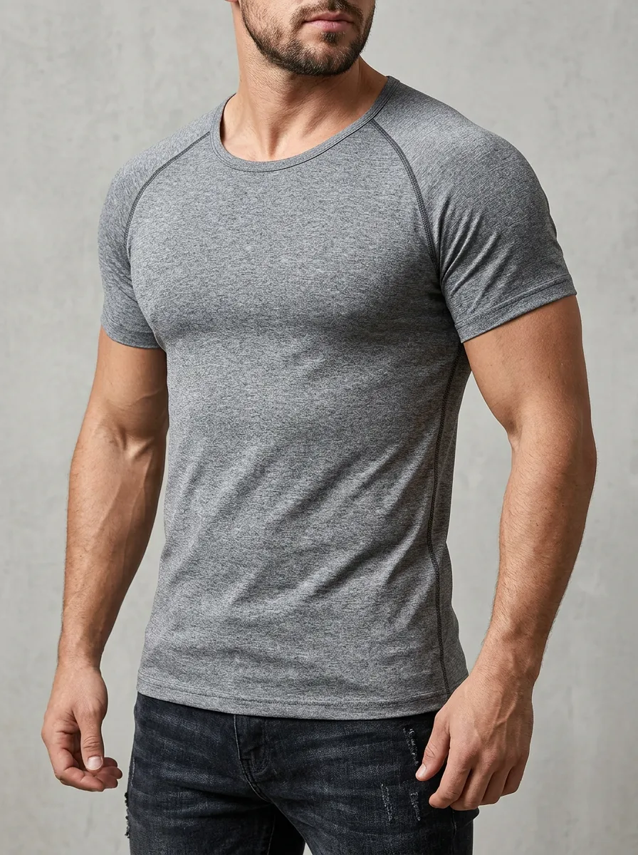 Casual Ribbed Raglan Sleeve Crew Neck Finish Men's Slim Fit Short Sleeve T-Shirt