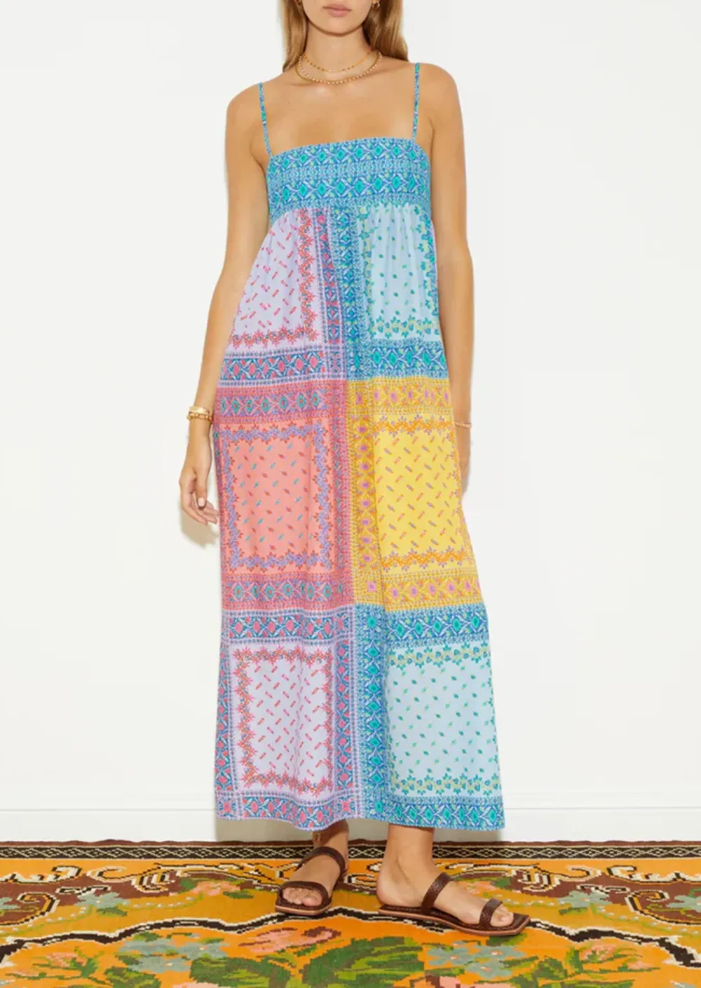CONTRAST COLOR MAXI BODICE DRESS