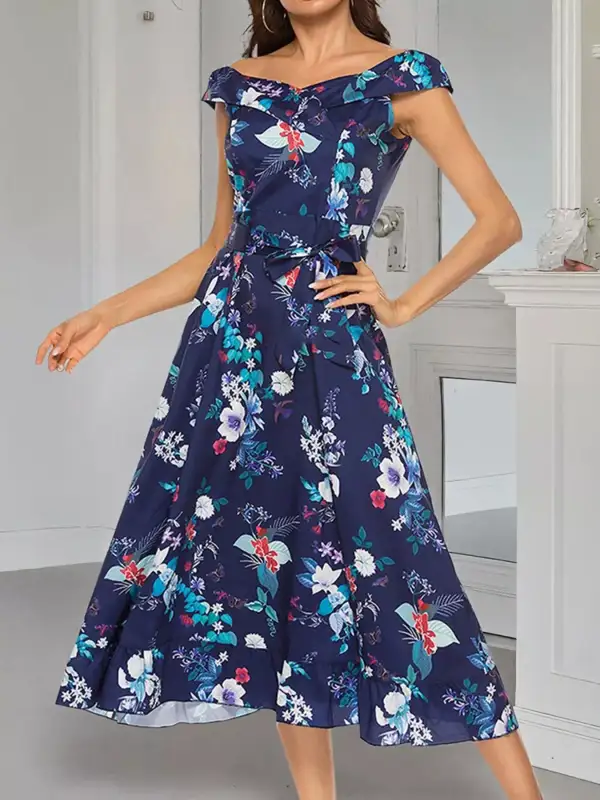 Print Off Shoulder Midi Dress