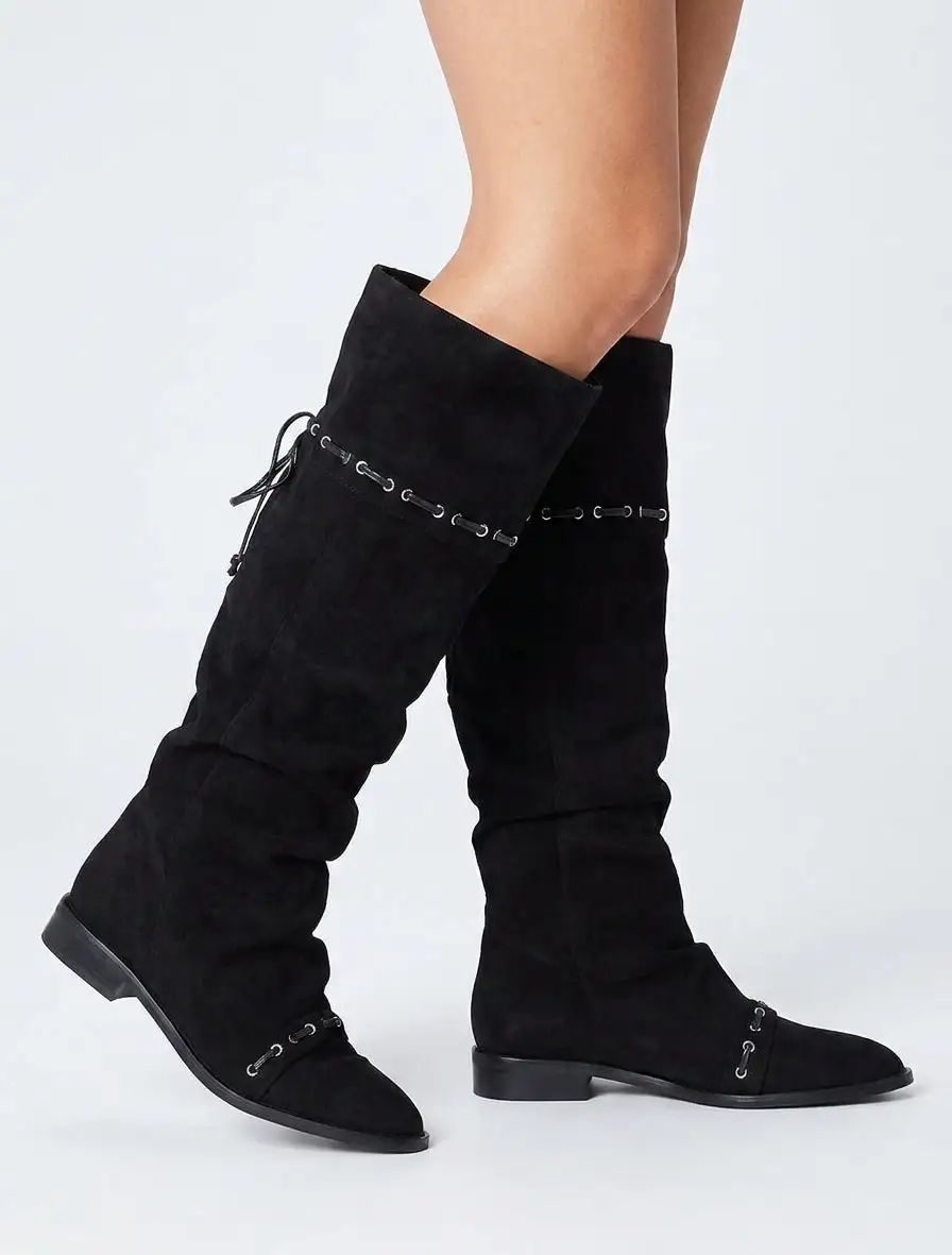 Classic Everyday Block Heel Faux Suede Knee High Boots