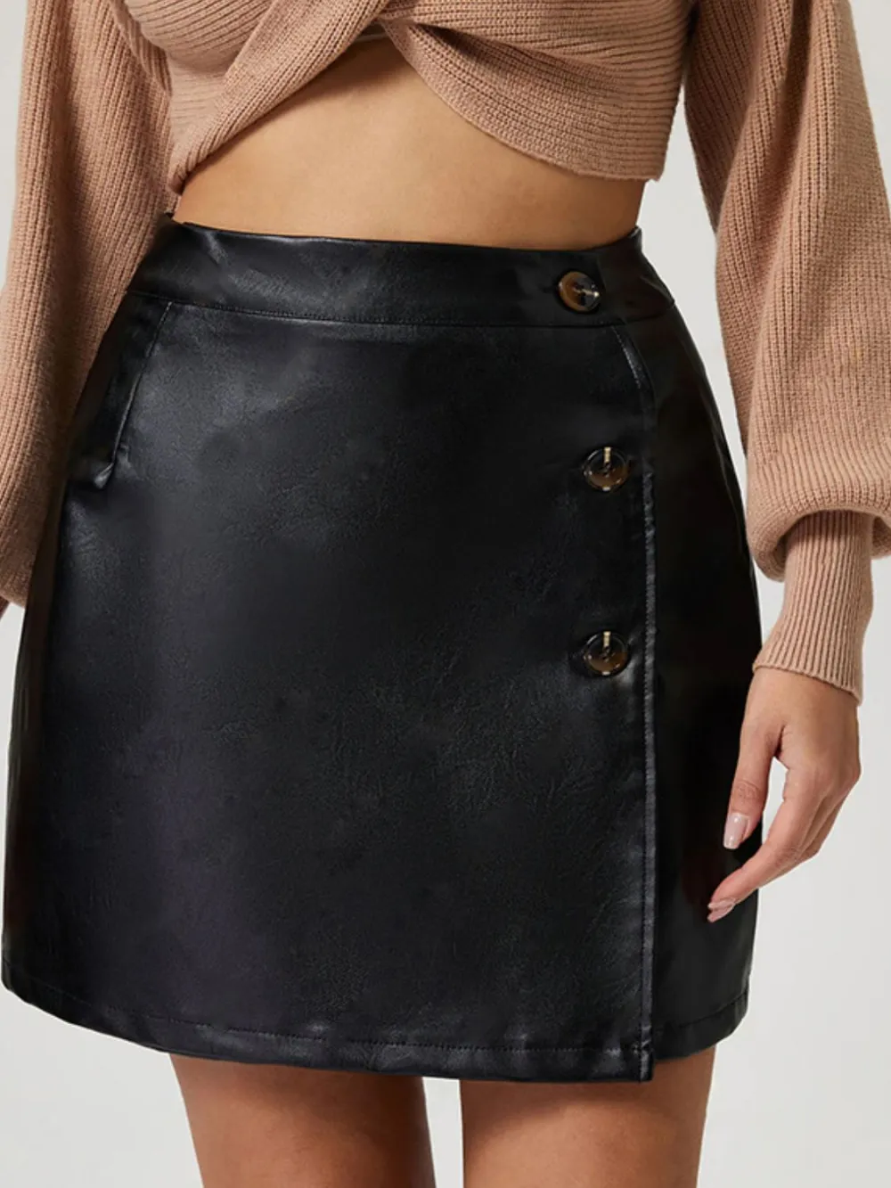 Easygoing Button Front Buttoned Detail Skirt