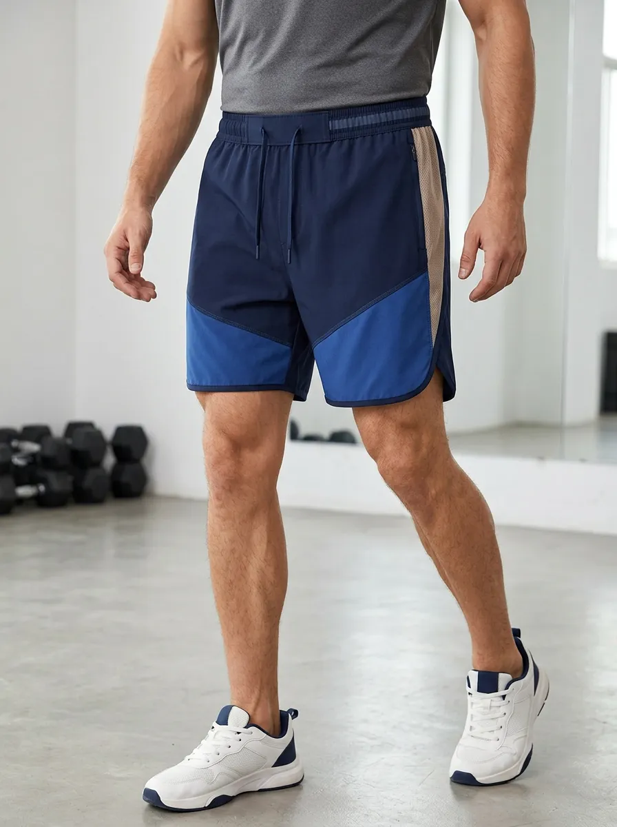 Men's Athletic Gym Training Colorblock Mesh Panel Shorts