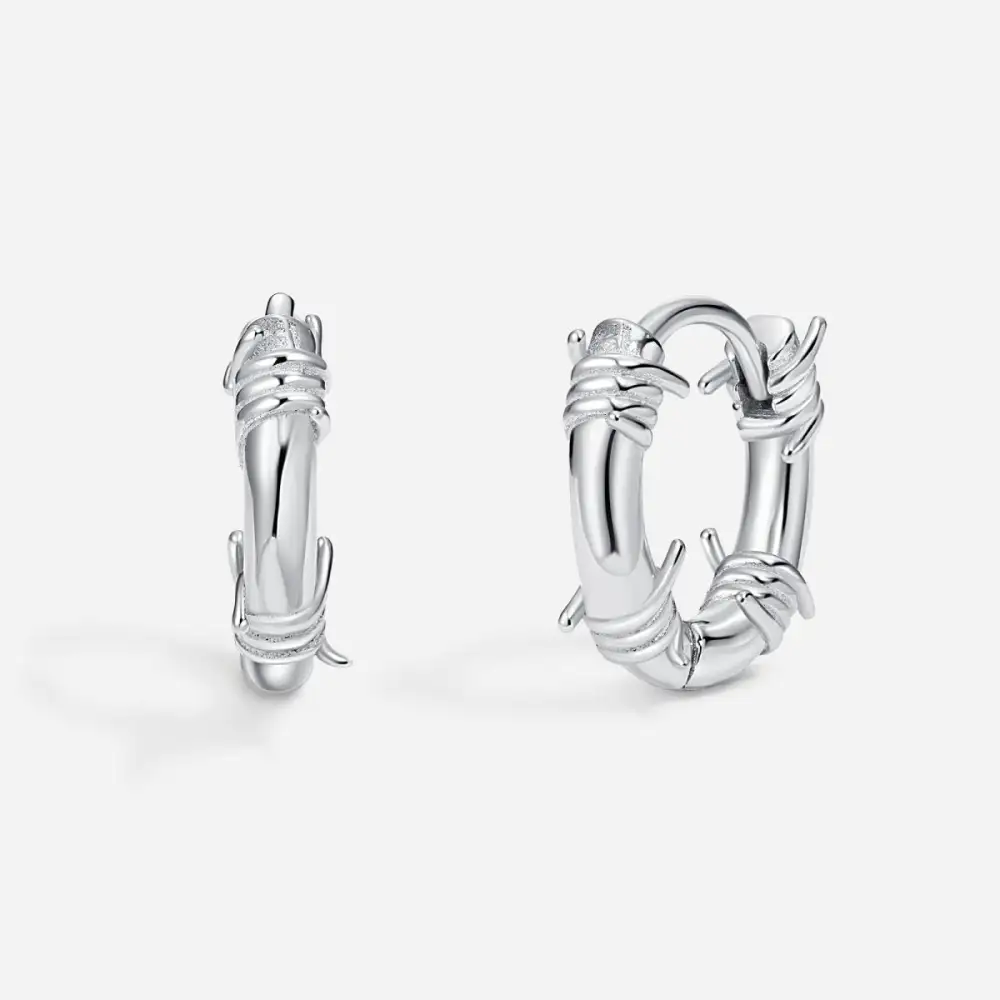 Stainless Steel Barbed Wire Huggie Hoop Earring