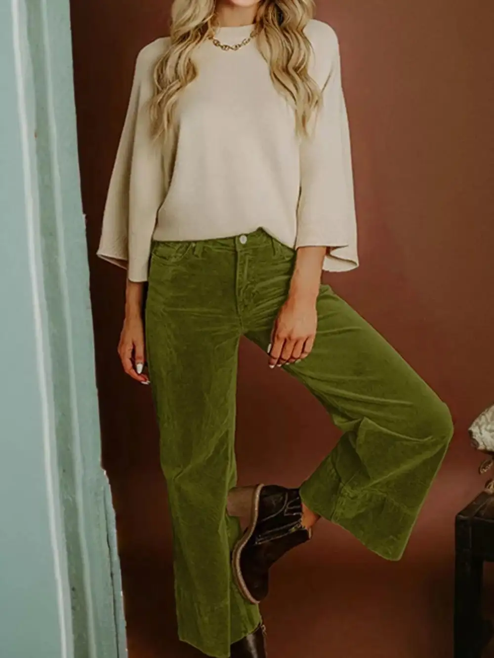 Wide Leg High Waist Corduroy Pocketed Pants
