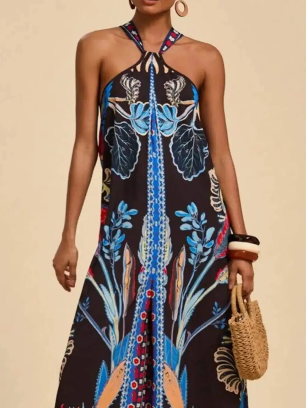 Printed Halter Wide Leg Jumpsuit