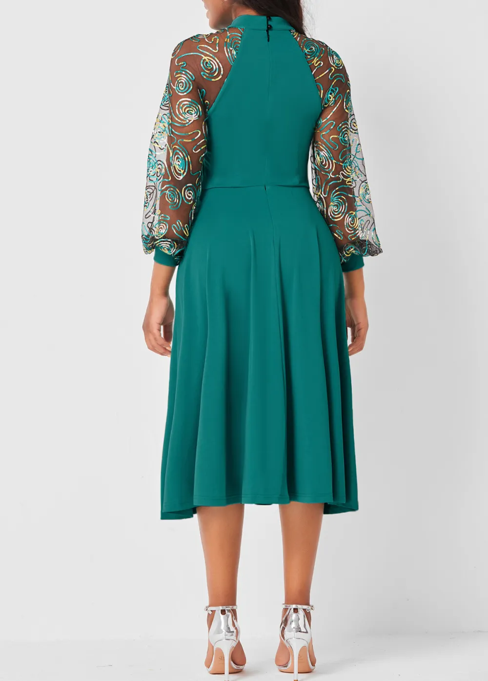 Green Sheer Mesh Decorative Button Dress