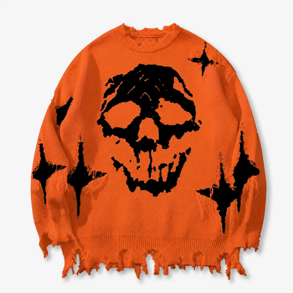 Distressed Skull Knit Sweater