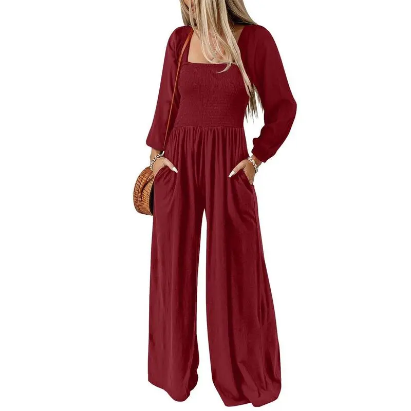 CLEARANCE SALE  Women's Casual Loose Overalls Jumpsuits One Piece Long Sleeve Wide Leg Long Pant Rompers With Pockets Plus Size Packge Suit