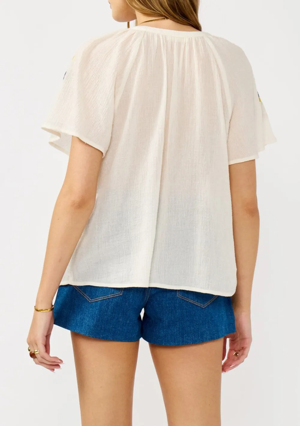 Floral Embroidered Notched Blouse