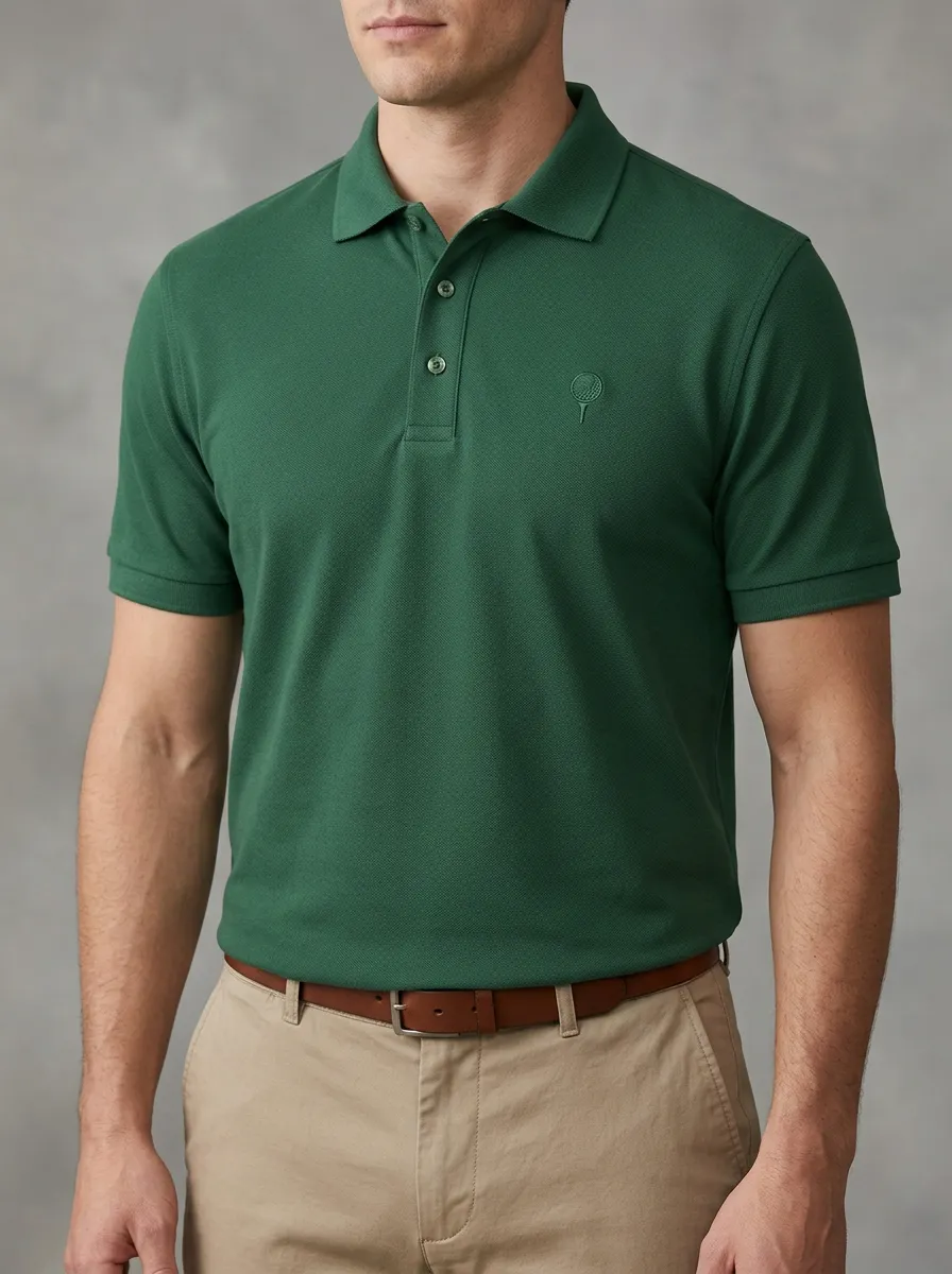 Classic Golf-Ball Ball-On-Tee Embroidered Golf Polo Shirt