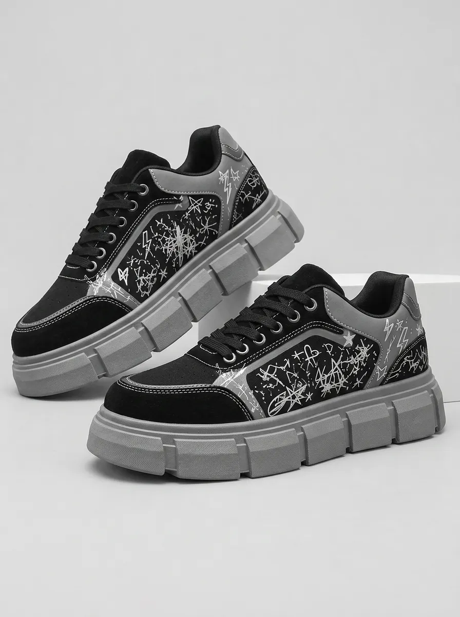 Men's Weekend Streetwear Star Lightning Graffiti Patterned Street Skate Shoes